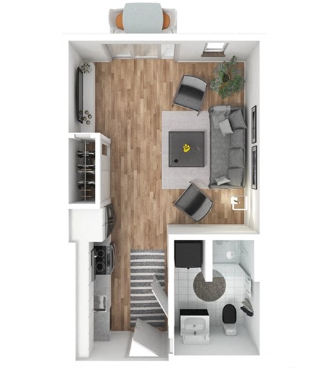 Floor plan for studio, 1 bath, 379 sqft